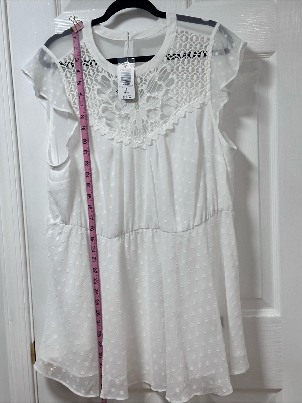 torrid White Crochet Yoke Flutter Sleeve Blouse